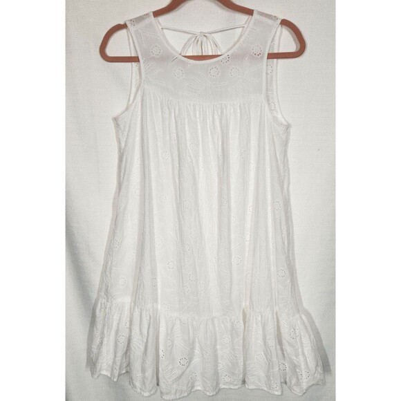 Lucky Brand White Cotton Eyelet Tassel Tie Beachy Boho Dress Size Small - Picture 9 of 9